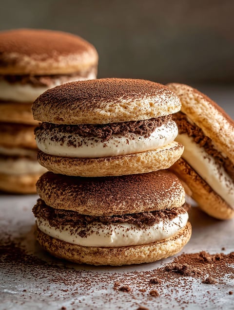 Galletas de tiramisú apiladas unas sobre otras.