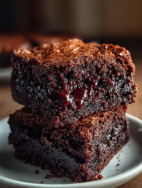 Dos porciones de pastel de chocolate con glaseado de chocolate.