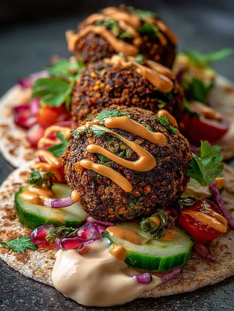 Mini falafel con salsa y verduras