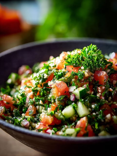Un tazón con ensalada tabbouleh.