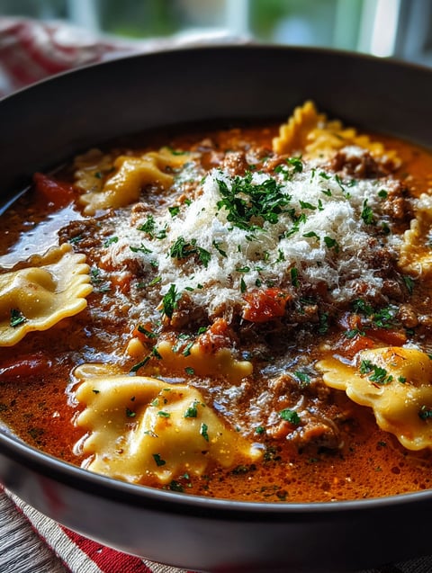 Un bol con sopa lasaña en olla lenta.