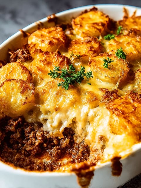 Un tazón de comida con una hierba verde encima.