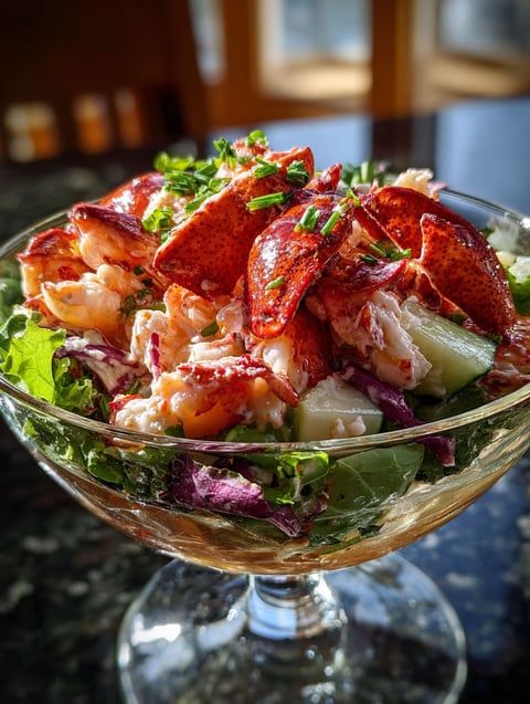 Un plato rico de langosta con verduras.
