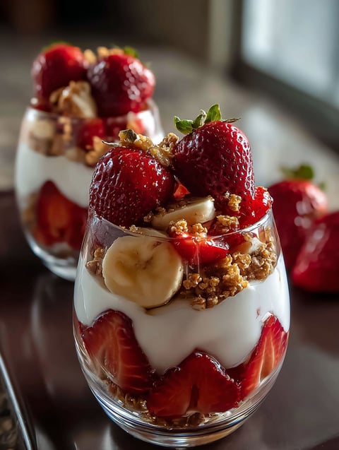 Una rica combinación de yogur y fresas.