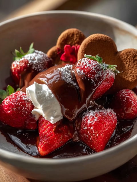 Un plato delicioso de chocolate y fresas.